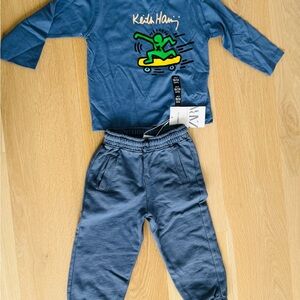 Keith Haring Blue Kids Long Sleeve Shirt and Pants Set
